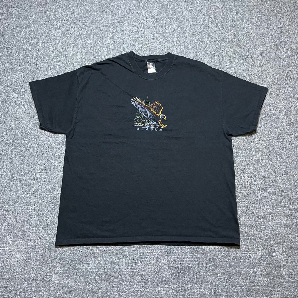 Vintage Hanes Beefy-T Shirt 2XL Black Alaska Eagle Embroidered Graphic Tee 90s